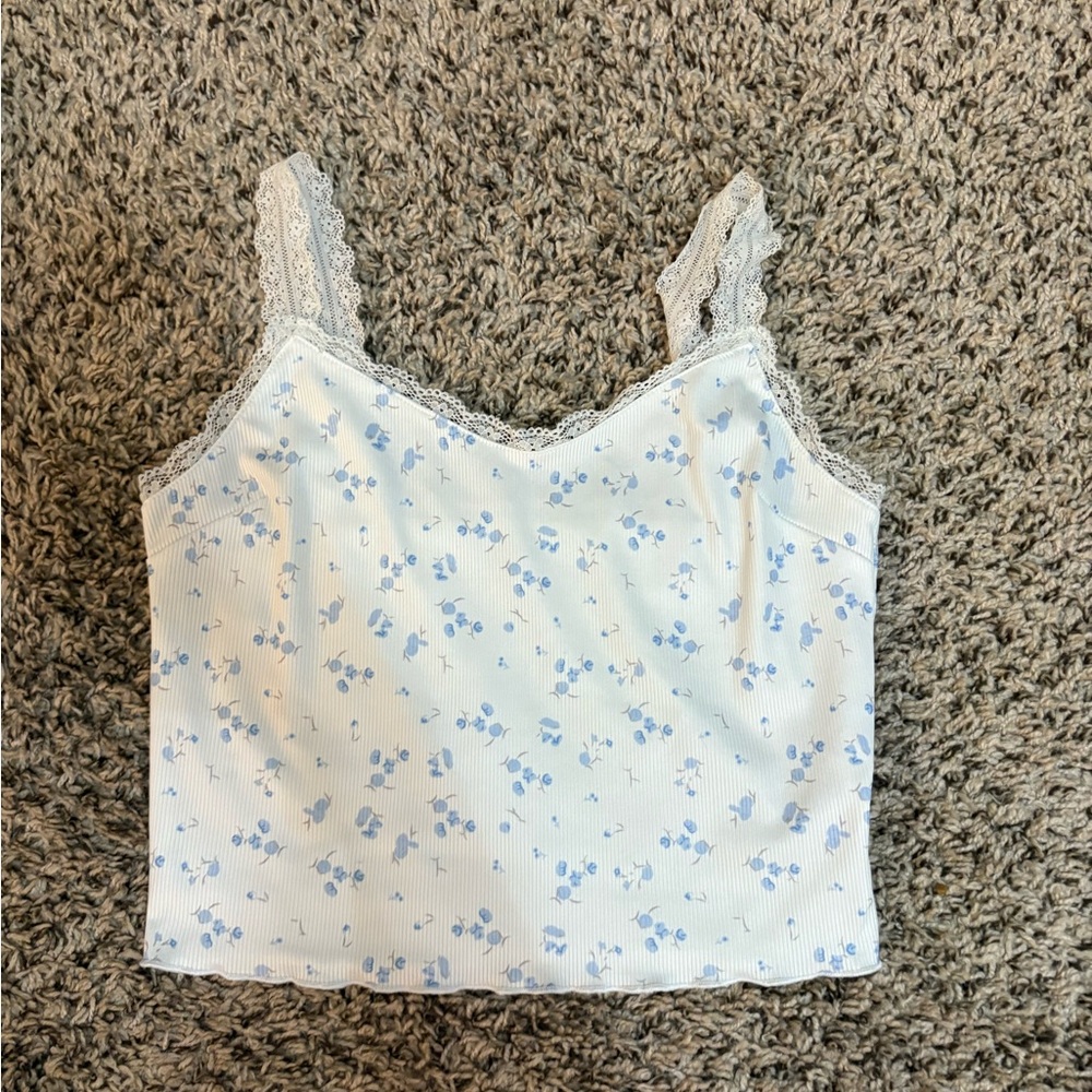 Floral Lace Trim Tank Top